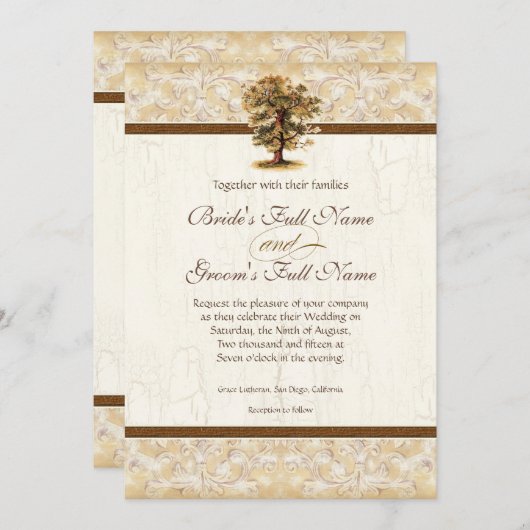 Swirl Tree Roots Antiquitätenhochzeit Einladung (Vorne/Hinten)