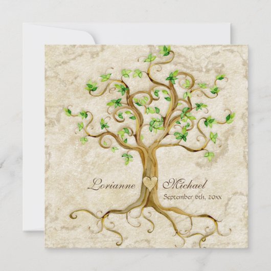 Swirl Tree Roots Antiquitätenhochzeit Einladung (Rückseite)