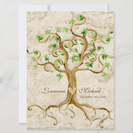 Swirl Tree Roots Antiquitätenhochzeit Einladung (Rückseite)