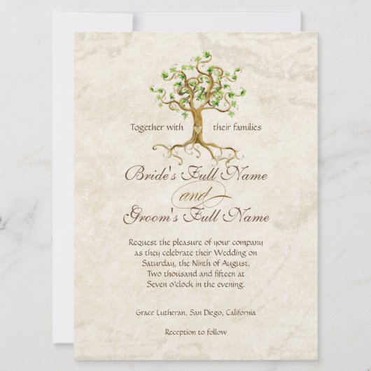 Swirl Tree Roots Antiquitätenhochzeit Einladung (Vorderseite)