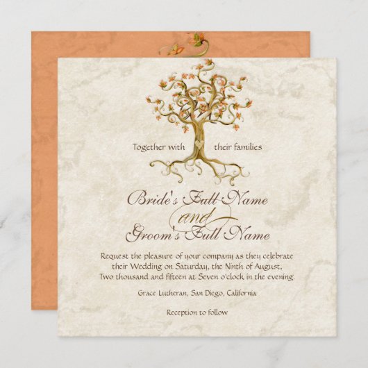 Swirl Tree Roots Antiquitätenhochzeit Einladung (Vorne/Hinten)