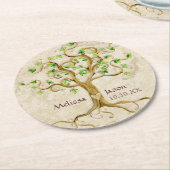 Swirl Tree Roots Personalisierte Hochzeitskunst an Runder Pappuntersetzer (Angewinkelt)