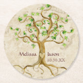 Swirl Tree Roots Personalisierte Hochzeitskunst an Runder Pappuntersetzer (Vorderseite)