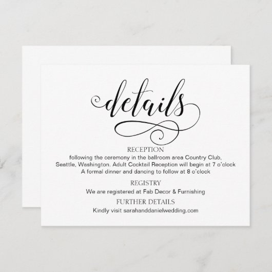 Swirl Typografy Wedding Details Enclosure Card Begleitkarte (Vorne/Hinten)
