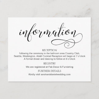 Swirl Typografy Wedding Information Card Script Begleitkarte