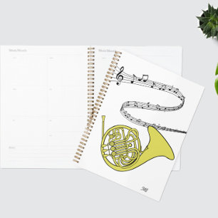 Swirled Music Staff French Horn Zeichn & Initials Planer