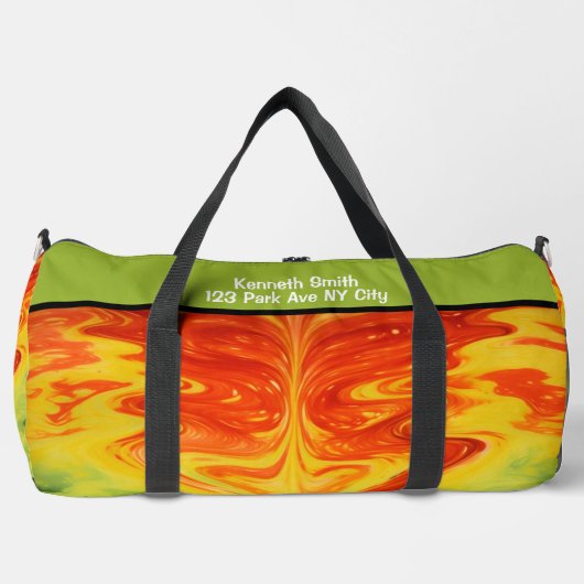 Swirling Abstract Fire Gear Monogram Personalized Duffle Bag (Vorderseite)