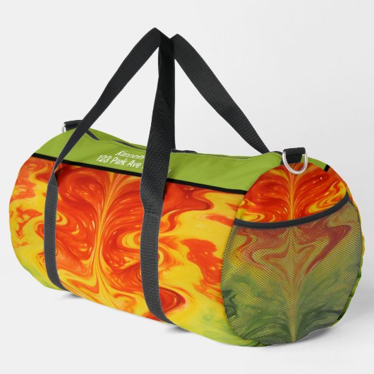 Swirling Abstract Fire Gear Monogram Personalized Duffle Bag (Rechte Ecke)