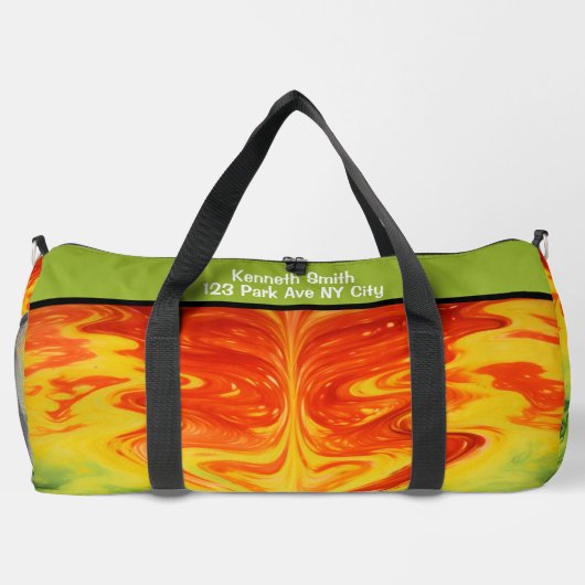 Swirling Abstract Fire Gear Monogram Personalized Duffle Bag (Rückseite)