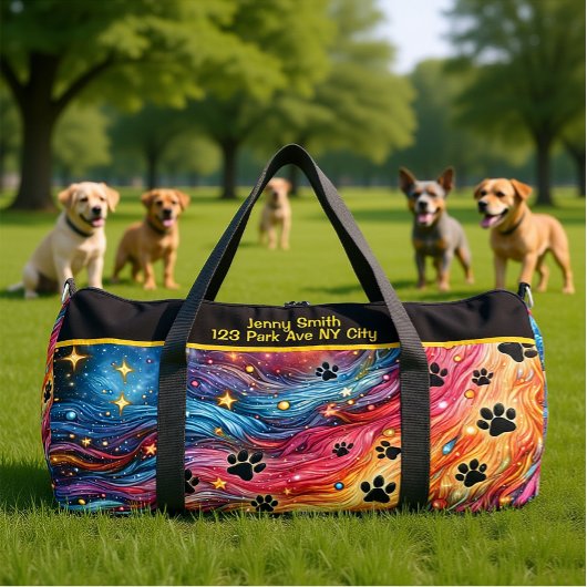 Swirling Cosmic Paw Print Monogram Personalize Duffle Bag