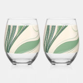 Swirling green lines with pink hearts  weinglas ohne stiel (Rückseite)