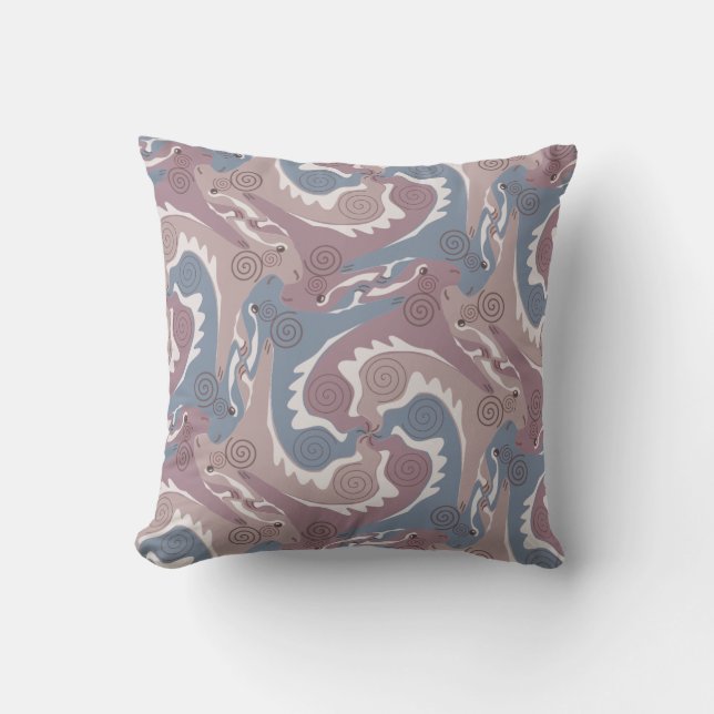 Swirling Hares Tesselation Blue Gray Pillow 1 Kissen (Vorderseite)