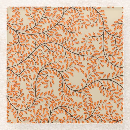 Swirling Orange Leaves on Beige Background Glasuntersetzer (Vorderseite)