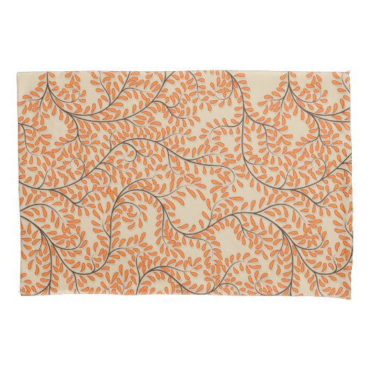 Swirling Orange Leaves on Beige Background Kissenbezug (Vorderseite-Links)