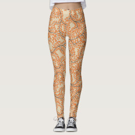Swirling Orange Leaves on Beige Background Leggings