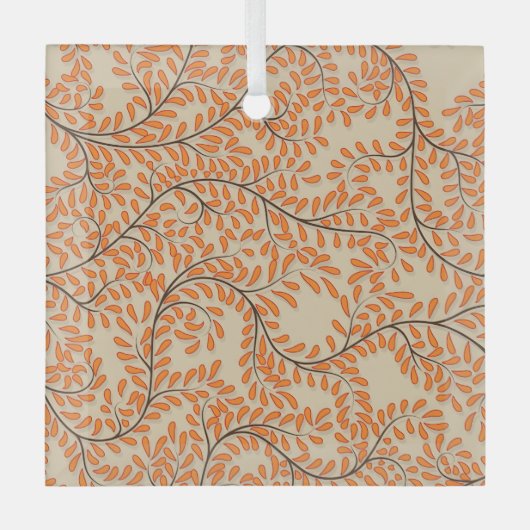 Swirling Orange Leaves on Beige Background Ornament Aus Glas (Vorderseite)