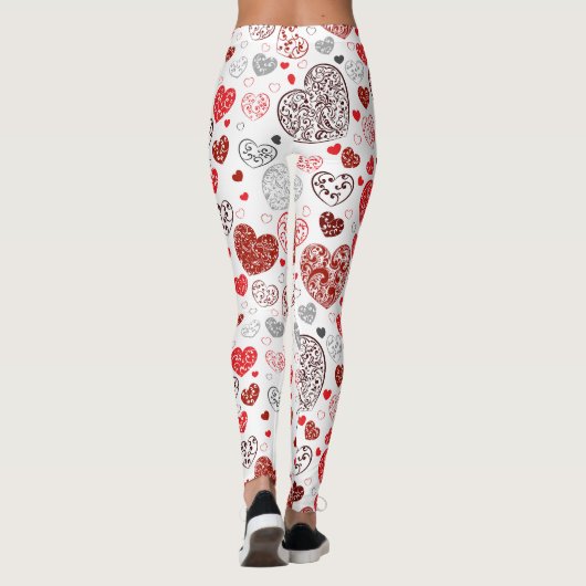 Swirling Red Decorative Heart Pattern Leggings (Rückseite)