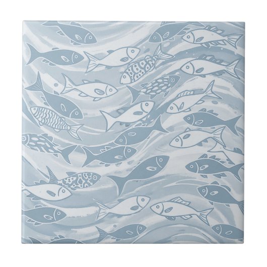 Swirling School of Fish in Blue ID1200 Fliese (Vorderseite)