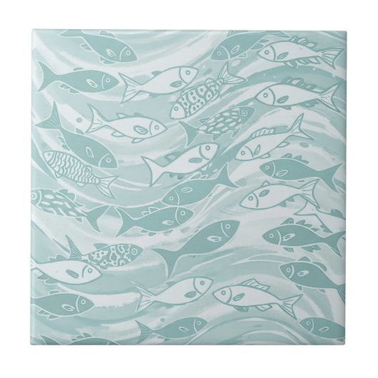 Swirling School of Fish in Teal ID1200 Fliese (Vorderseite)