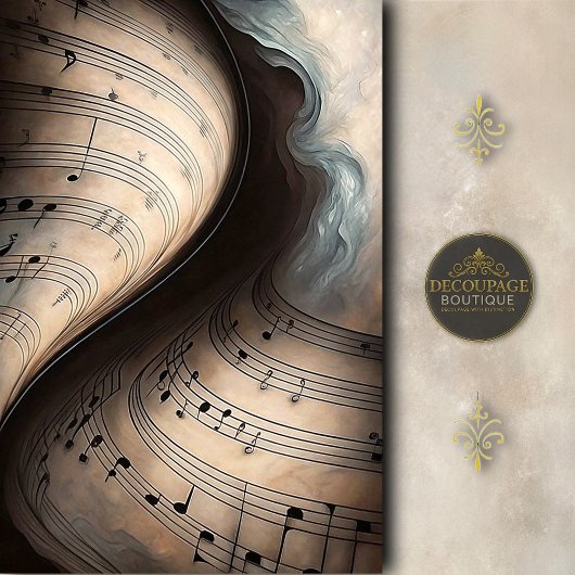 Swirling Sheet Music in Soft Teal Decoupage Seidenpapier