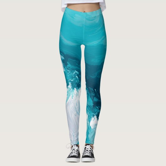 Swirling Turquoise Waves Abstract Ocean Wave Art Leggings (Vorderseite)