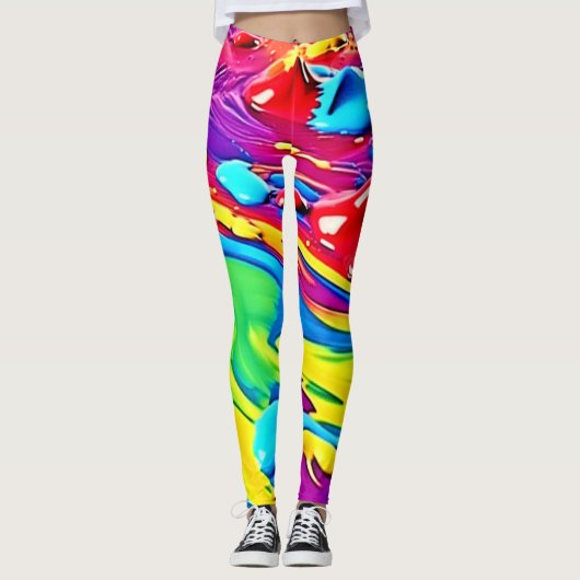 Swirling Vibrant Paint Art Leggings (Vorderseite)