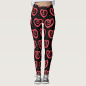 Swirly Red Abstract Hearts Pattern Leggings (Vorderseite)