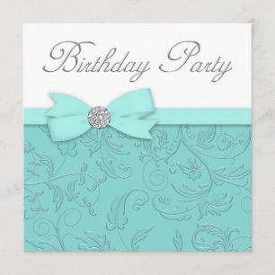 Swirt Vines Aquamarin Blue Birthday Party Einladung