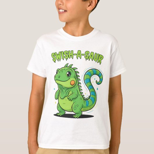 Swish-A-Saur Cute Iguana Dinosaur with Striped Swi T-Shirt (Vorderseite)