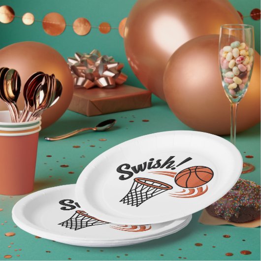 Swish Slam Dunk: Vintager Basketballstil Pappteller (Multi)