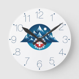 Swiss Alps Illustration Runde Wanduhr