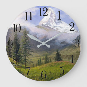 Swiss Alps Matterhorn Mountain Meadow Clock Große Wanduhr