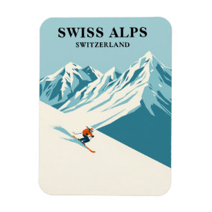 Swiss Alps Skier Reise Souvenir Magnet