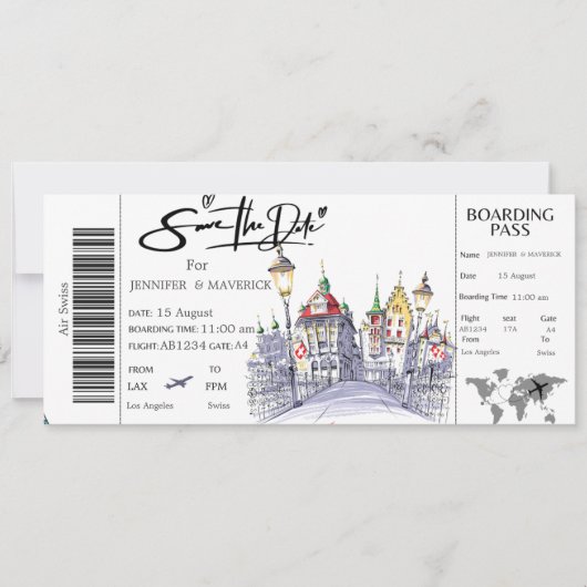 Swiss Boarding Pass Save the Date Ticket Einladung (Vorderseite)
