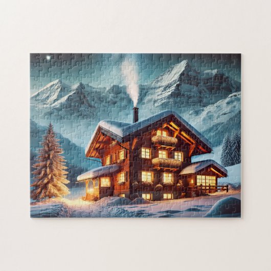 Swiss Chalet Starry Alps Cabin Puzzle (Horizontal)