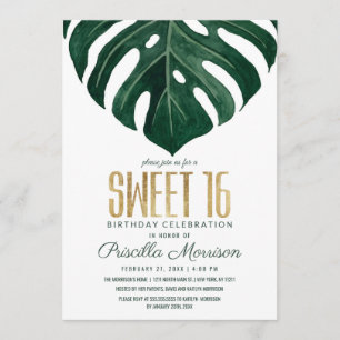 Swiss Cheese Leaf String Lights Lace Gold Sweet 16 Einladung