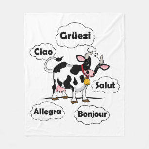 Swiss Cow Grüezi Bonjour Ciao Schweiz Reisen Fleecedecke
