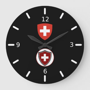 Swiss flag-coat arms large clock große wanduhr