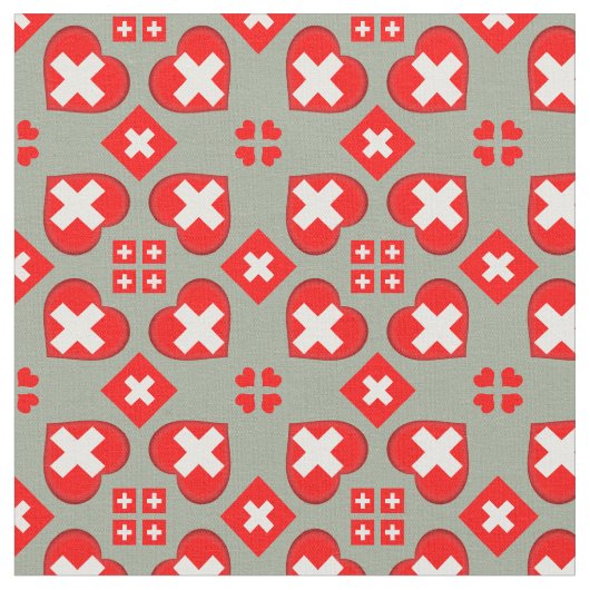 Swiss Flag & Heart, Schweiz Fabric mode Stoff (Nahaufnahme)