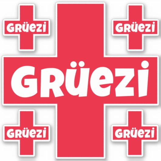 Swiss Hello Gruezi Fünf separate Die Sticker (Vorderseite)