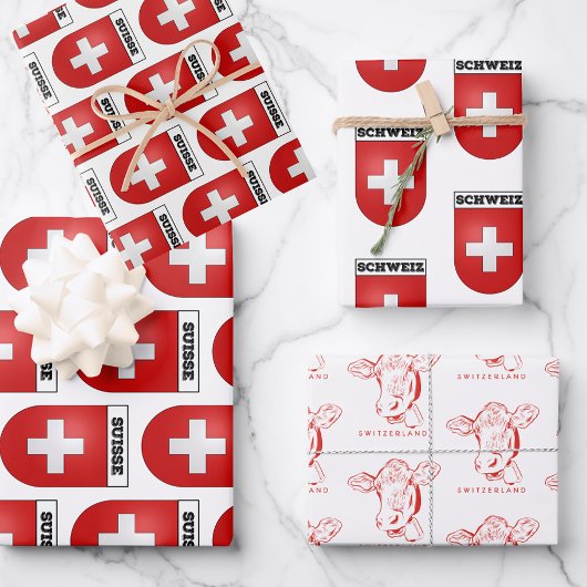 Swiss Inspiriert Wrapping Paper Flat Sheet Set 3 Geschenkpapier Set