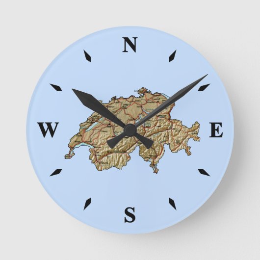 Switzerland Map Clock Runde Wanduhr (Vorderseite)