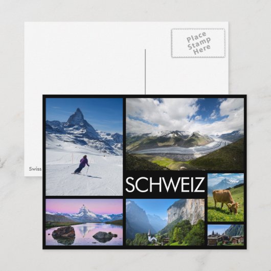 Switzerland multiple image collage black postkarte (Vorne/Hinten)