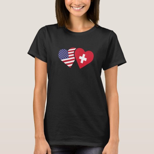 Switzerland USA Flag  Heart Swiss American Love T-Shirt (Vorderseite)