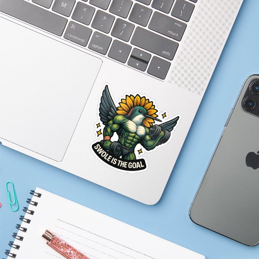 Swole ist der Goal Funny Hummingbird Sticker (Laptop mit iPhone)