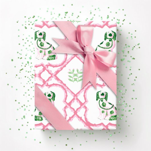 Swoon Staffordshire Dogs Trellis Pink and Green Geschenkpapier
