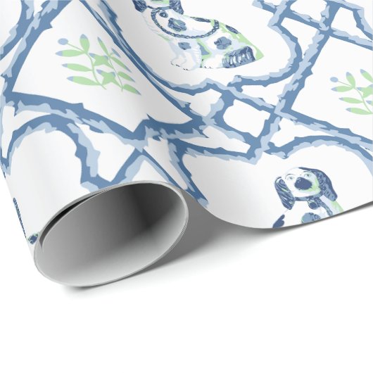 Swoon Staffordshire Dogs Trellis Slate and Green Geschenkpapier (Rolleneckpunkt)