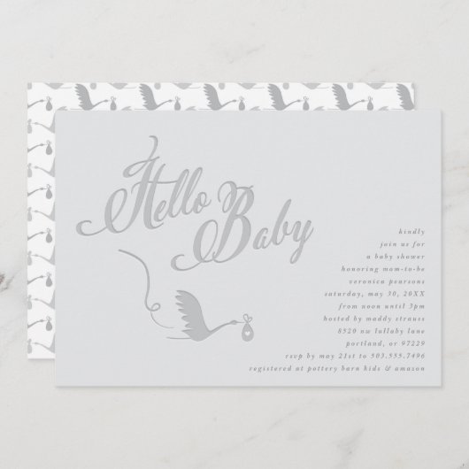 Swooping Stork Baby Dusche Einladung (Vorne/Hinten)