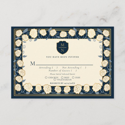 Sword & Shield Fantasy Wedding RSVP Blue Begleitkarte (Vorderseite)