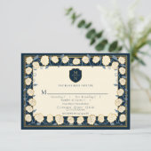 Sword & Shield Fantasy Wedding RSVP Blue Begleitkarte (Stehend Vorderseite)
